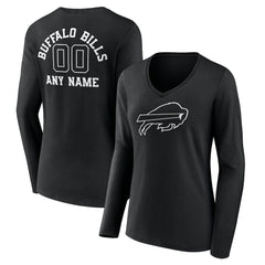 Women's Personalized Name & Number Monochrome Long Sleeve V-Neck T-Shirt - Buffalo Bills