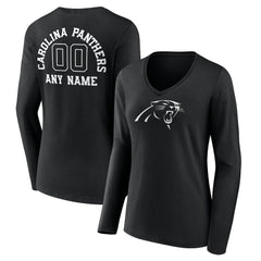 Women's Personalized Name & Number Monochrome Long Sleeve V-Neck T-Shirt - Carolina Panthers