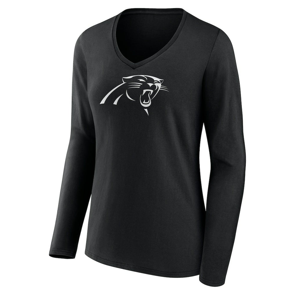 Women's Personalized Name & Number Monochrome Long Sleeve V-Neck T-Shirt - Carolina Panthers