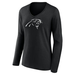Women's Personalized Name & Number Monochrome Long Sleeve V-Neck T-Shirt - Carolina Panthers