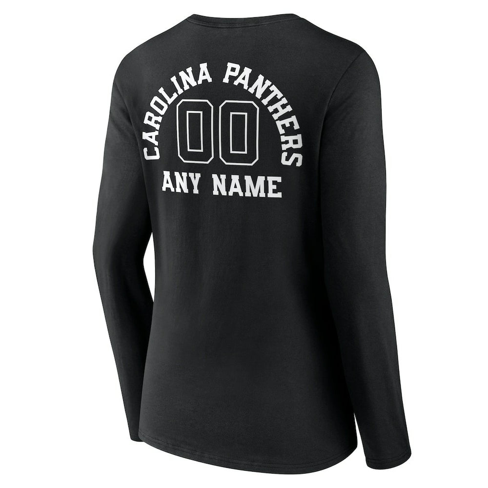 Women's Personalized Name & Number Monochrome Long Sleeve V-Neck T-Shirt - Carolina Panthers