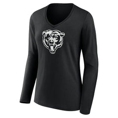 Women's Personalized Name & Number Monochrome Long Sleeve V-Neck T-Shirt - Chicago Bears