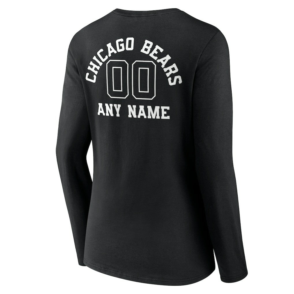 Women's Personalized Name & Number Monochrome Long Sleeve V-Neck T-Shirt - Chicago Bears