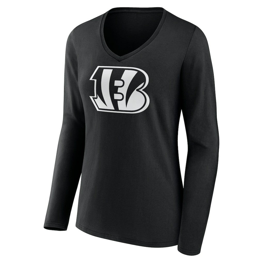 Women's Personalized Name & Number Monochrome Long Sleeve V-Neck T-Shirt - Cincinnati Bengals