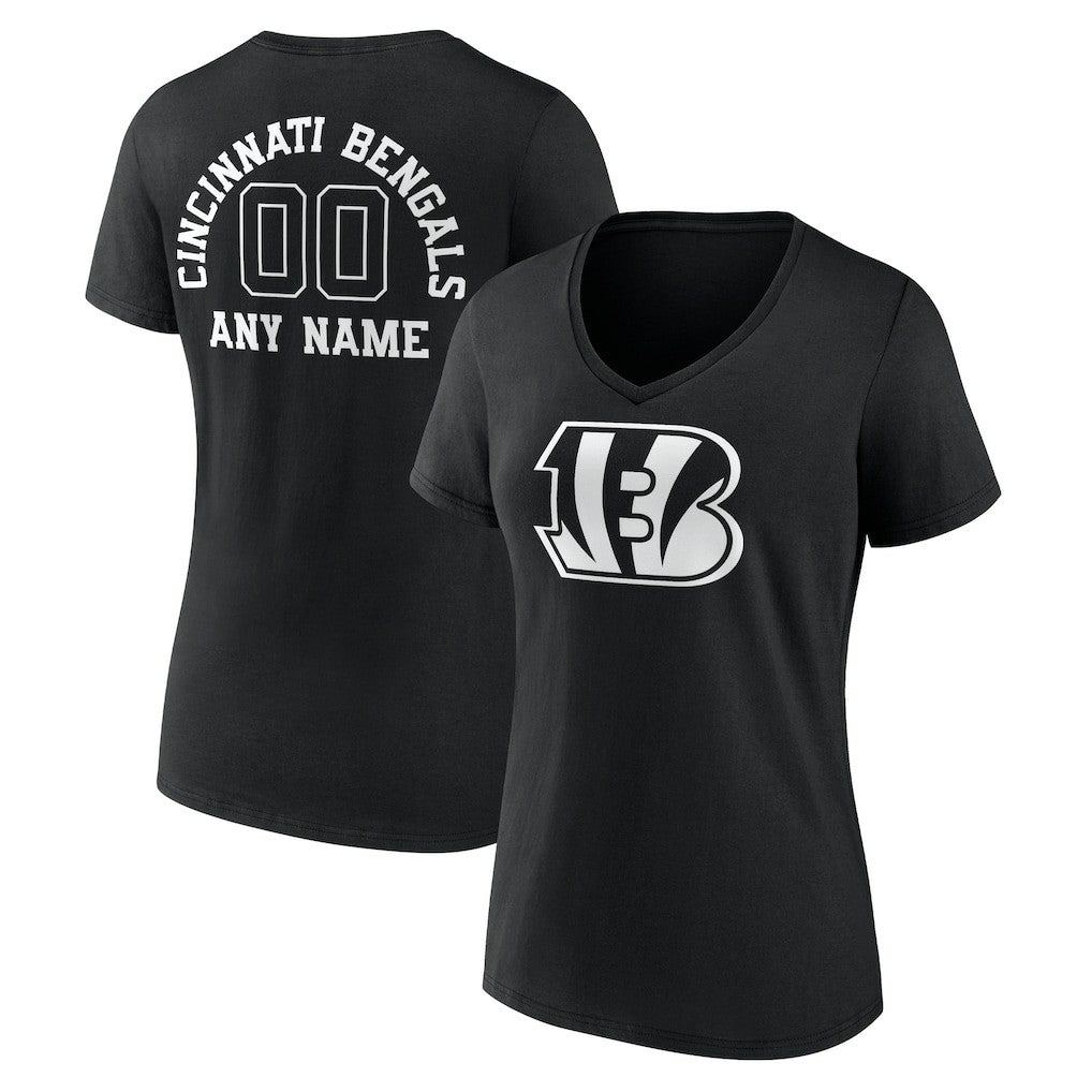 Women's Personalized Name & Number Monochrome V-Neck T-Shirt - Cincinnati Bengals