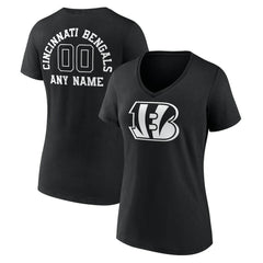 Women's Personalized Name & Number Monochrome V-Neck T-Shirt - Cincinnati Bengals