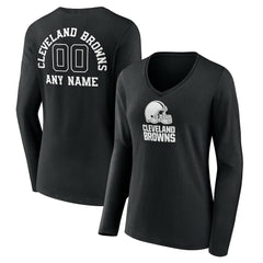 Women's Personalized Name & Number Monochrome Long Sleeve V-Neck T-Shirt - Cleveland Browns