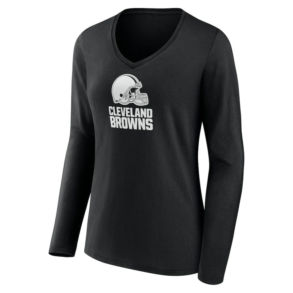 Women's Personalized Name & Number Monochrome Long Sleeve V-Neck T-Shirt - Cleveland Browns