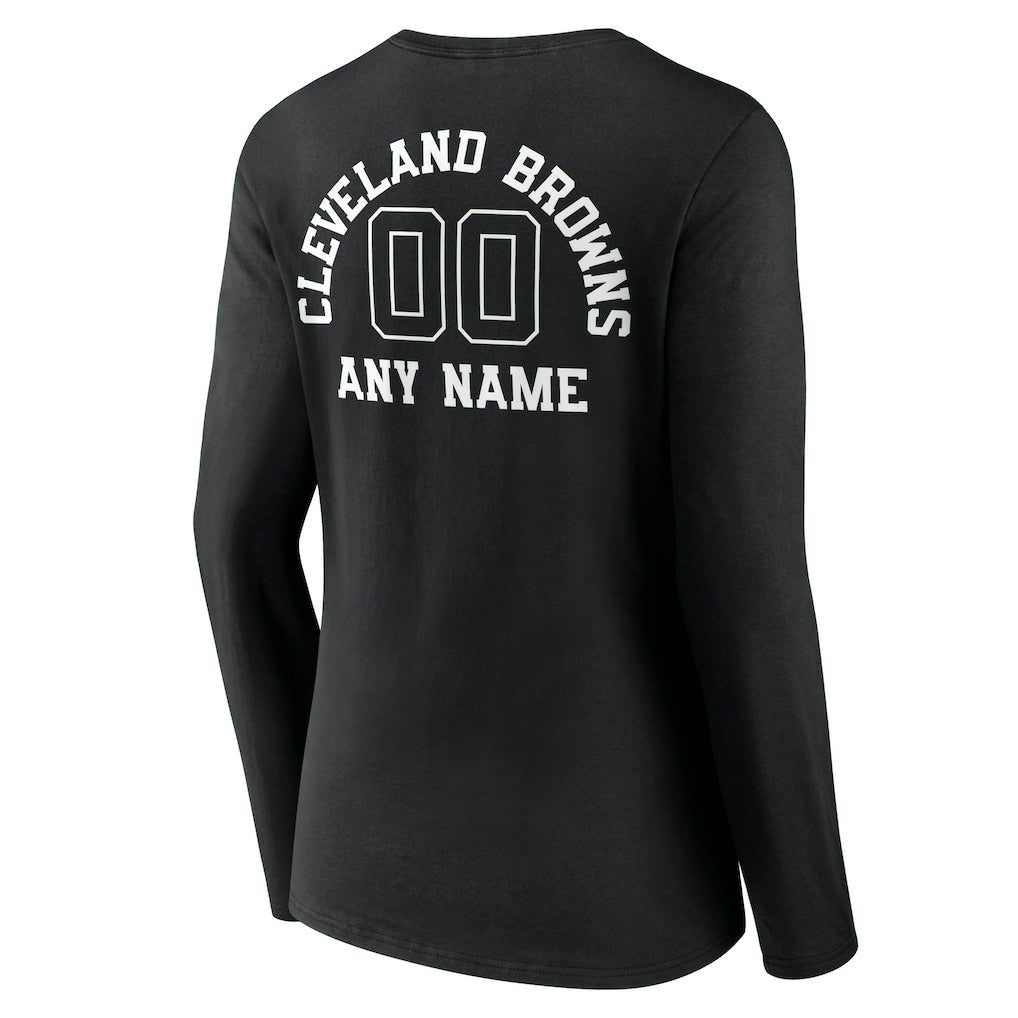 Women's Personalized Name & Number Monochrome Long Sleeve V-Neck T-Shirt - Cleveland Browns
