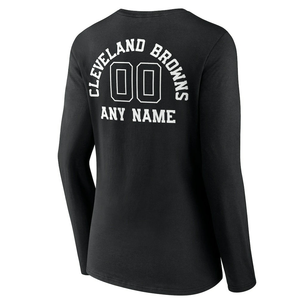 Women's Personalized Name & Number Monochrome Long Sleeve V-Neck T-Shirt - Cleveland Browns