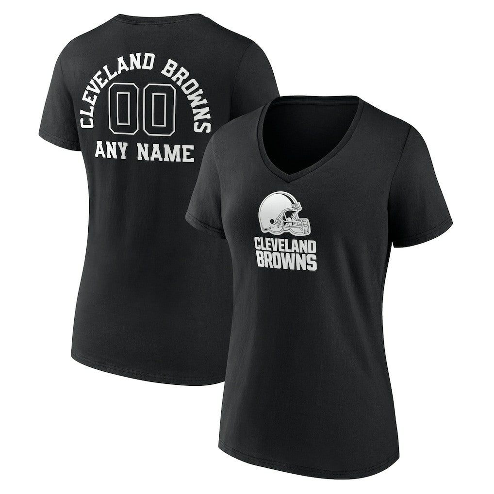 Women's Personalized Name & Number Monochrome V-Neck T-Shirt - Cleveland Browns