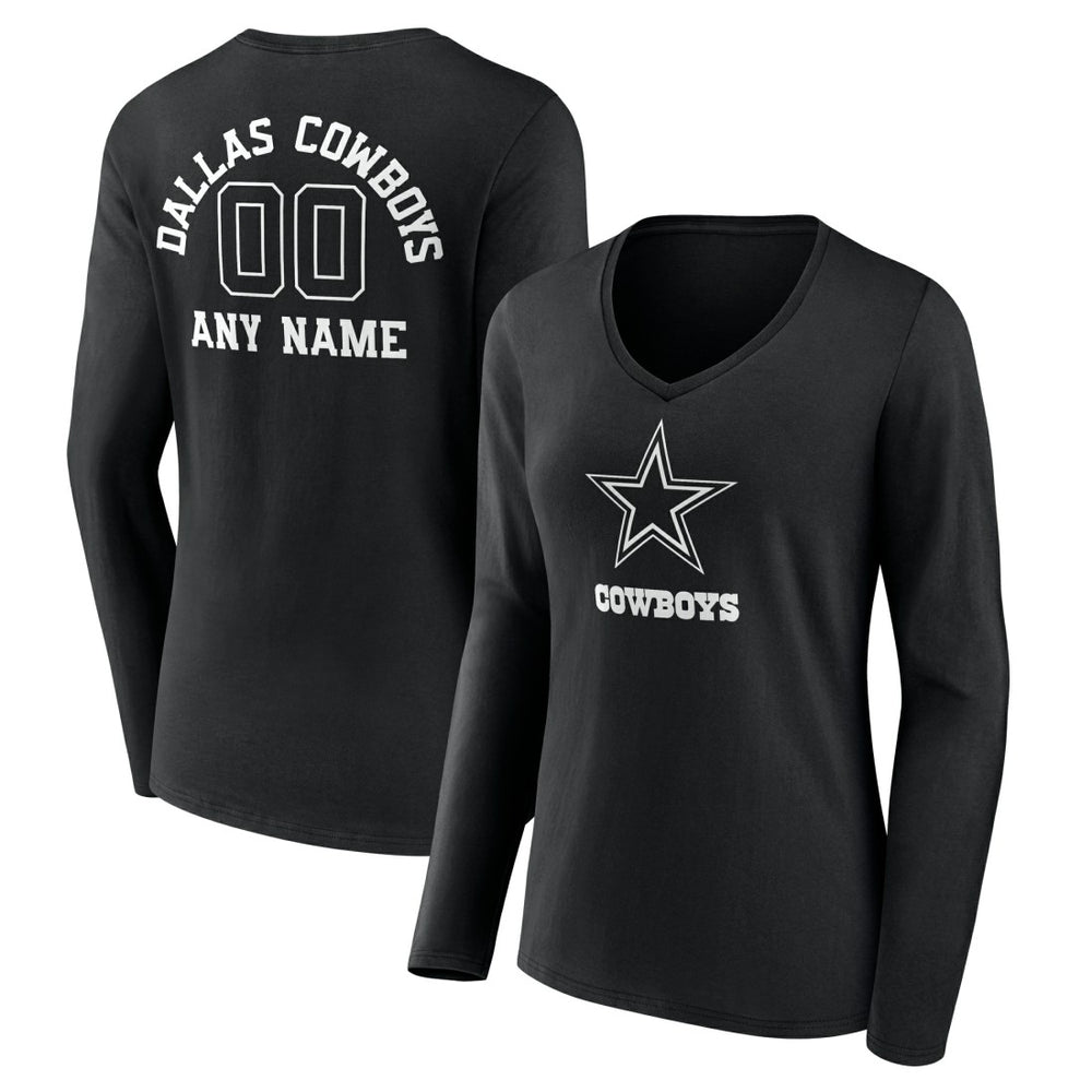 Women's Personalized Name & Number Monochrome Long Sleeve V-Neck T-Shirt - Dallas Cowboys