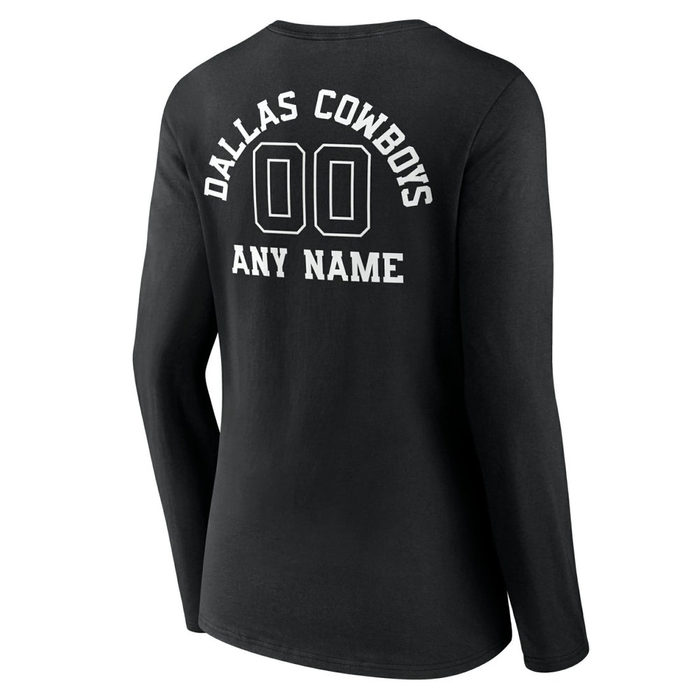 Women's Personalized Name & Number Monochrome Long Sleeve V-Neck T-Shirt - Dallas Cowboys