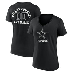 Women's Personalized Name & Number Monochrome V-Neck T-Shirt - Dallas Cowboys