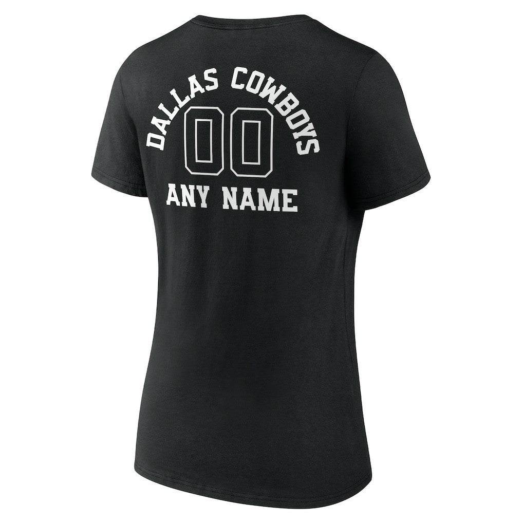 Women's Personalized Name & Number Monochrome V-Neck T-Shirt - Dallas Cowboys