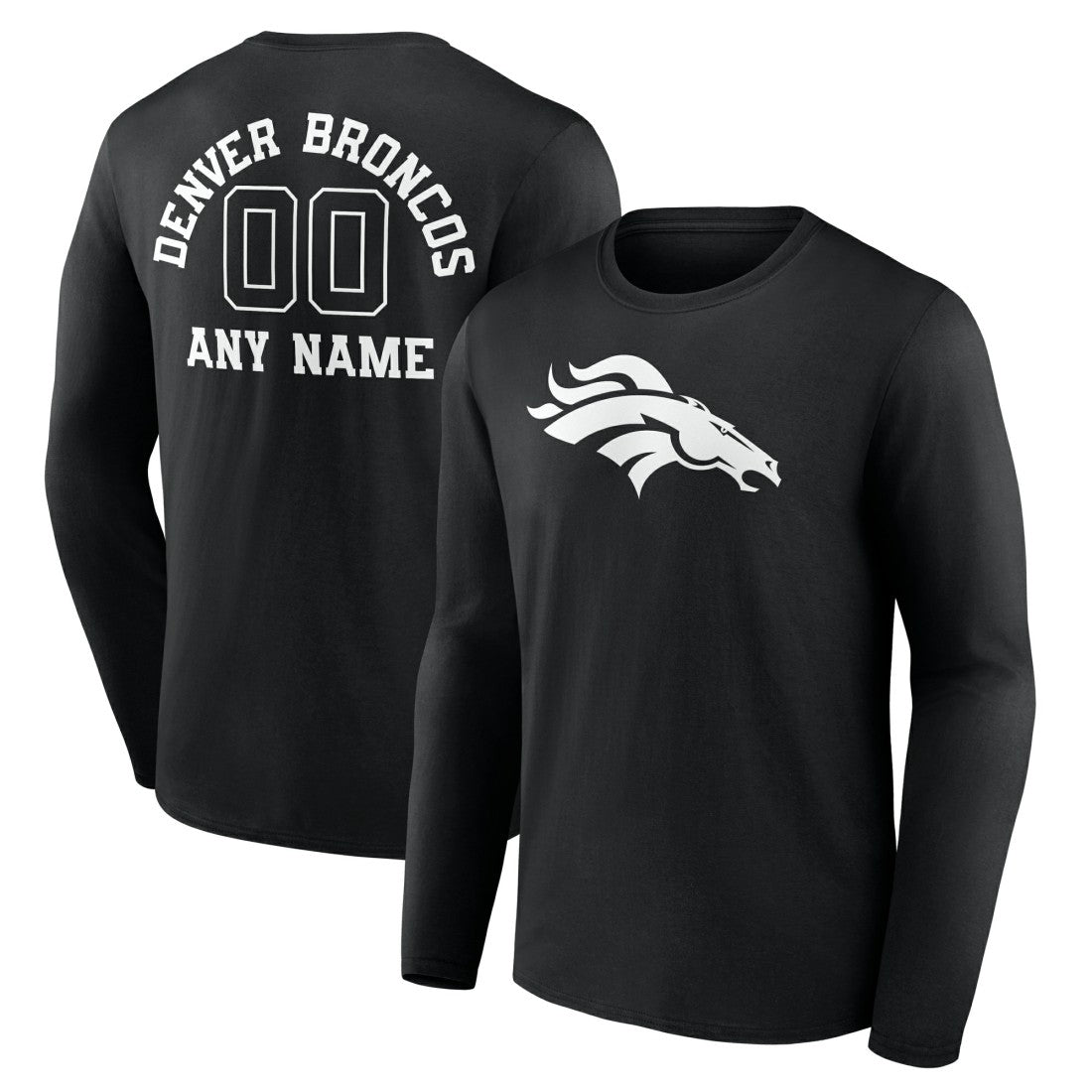 Personalized Name & Number Monochrome Long Sleeve T-Shirt - Denver Broncos