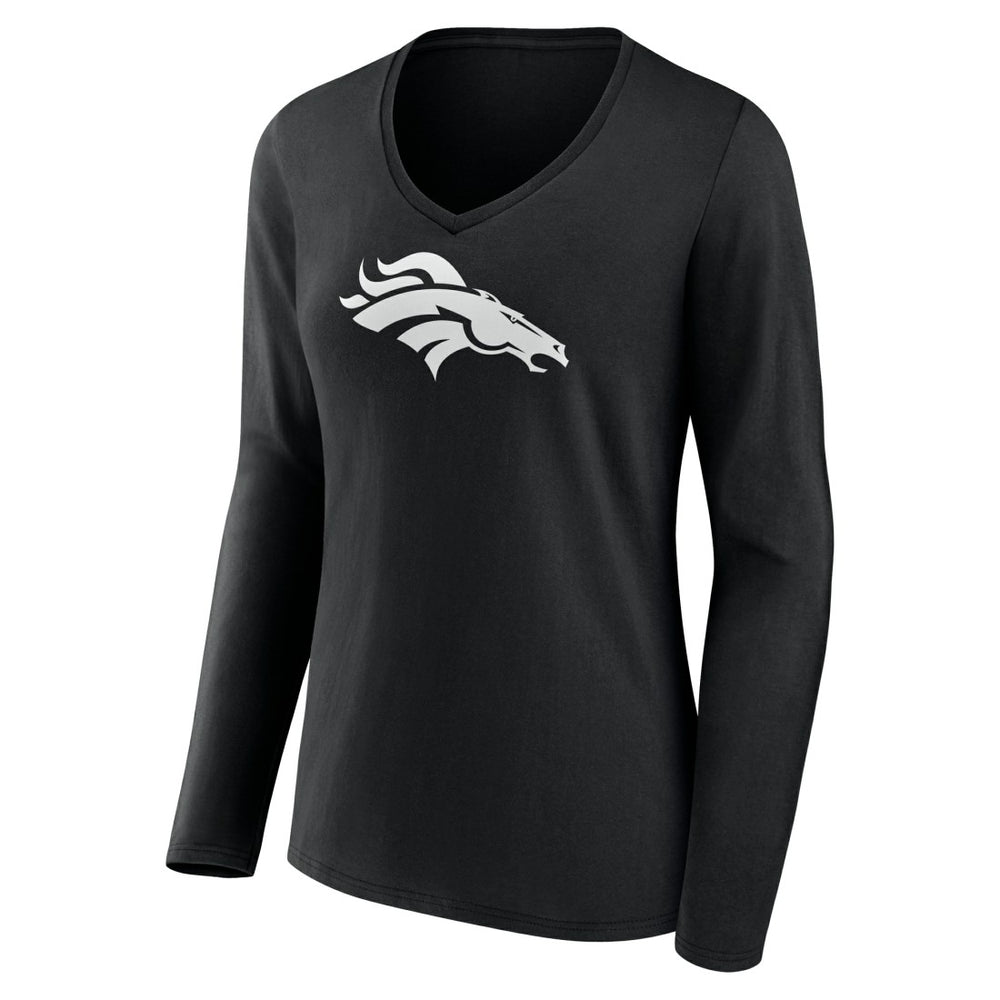 Women's Personalized Name & Number Monochrome Long Sleeve V-Neck T-Shirt - Denver Broncos