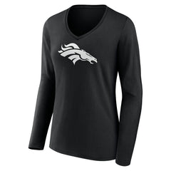 Women's Personalized Name & Number Monochrome Long Sleeve V-Neck T-Shirt - Denver Broncos