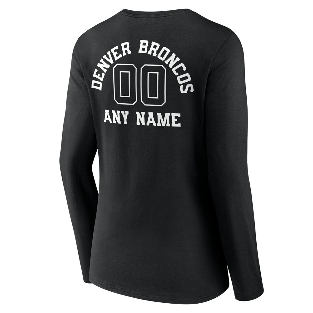 Women's Personalized Name & Number Monochrome Long Sleeve V-Neck T-Shirt - Denver Broncos
