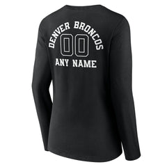 Women's Personalized Name & Number Monochrome Long Sleeve V-Neck T-Shirt - Denver Broncos