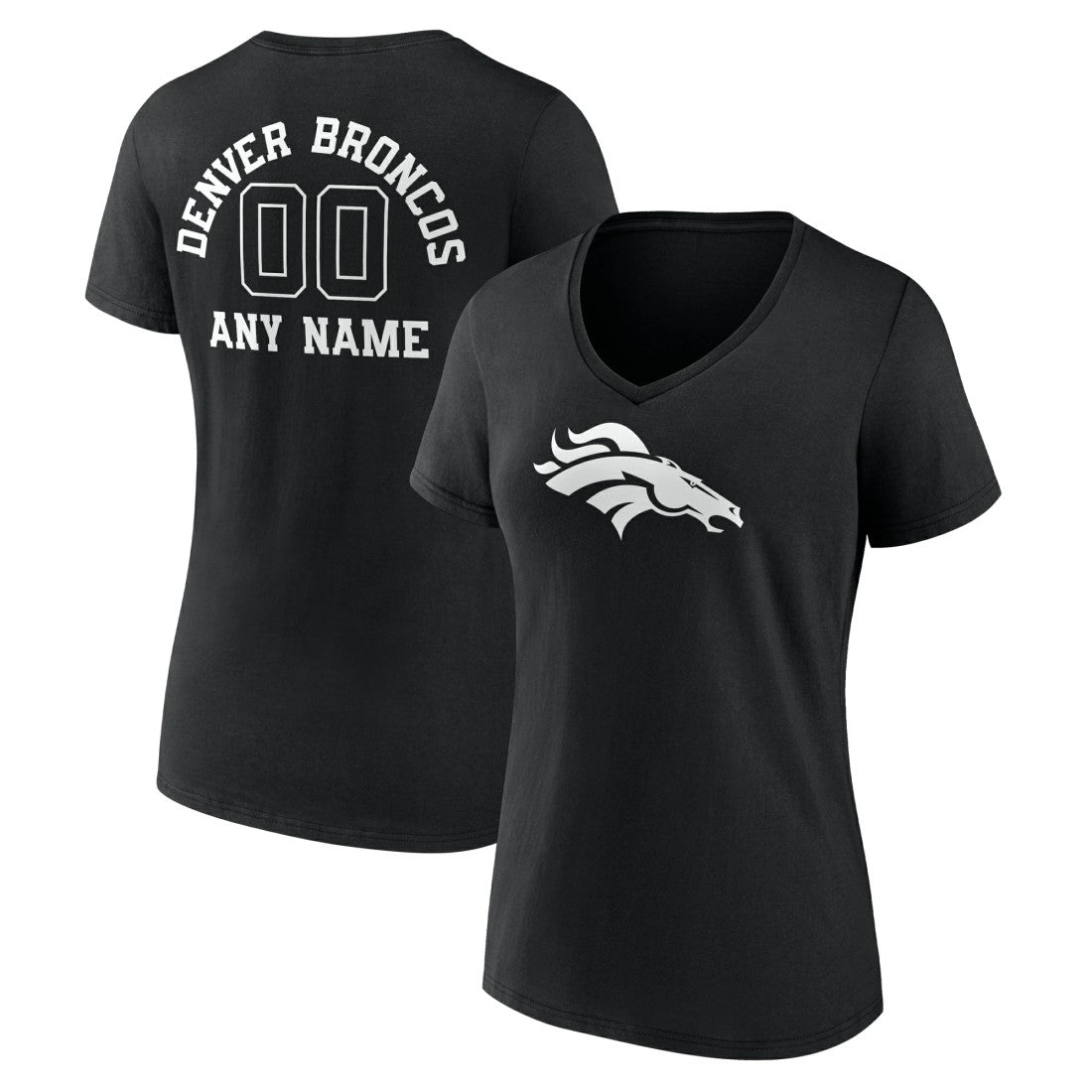 Women's Personalized Name & Number Monochrome V-Neck T-Shirt - Denver Broncos
