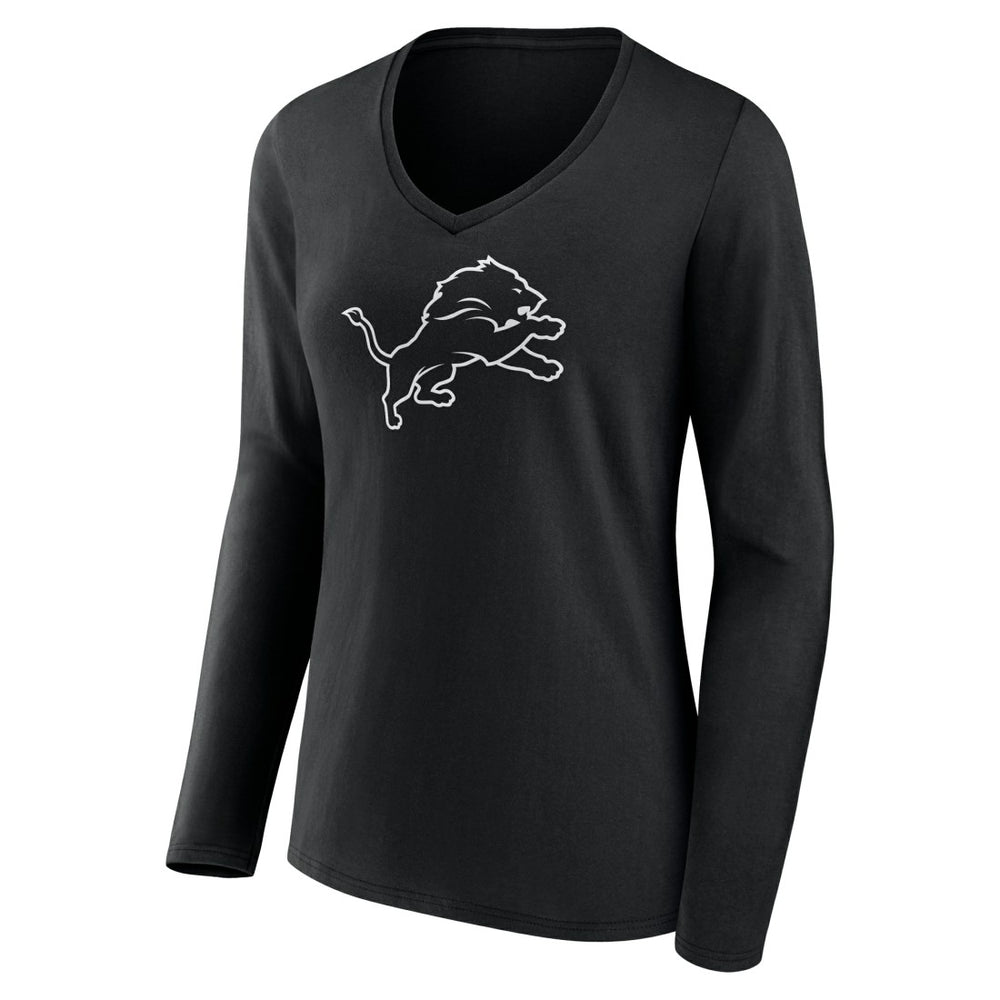 Women's Personalized Name & Number Monochrome Long Sleeve V-Neck T-Shirt - Detroit Lions