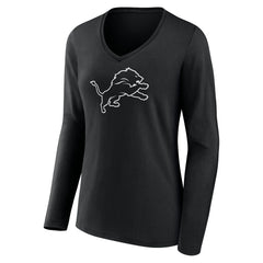 Women's Personalized Name & Number Monochrome Long Sleeve V-Neck T-Shirt - Detroit Lions