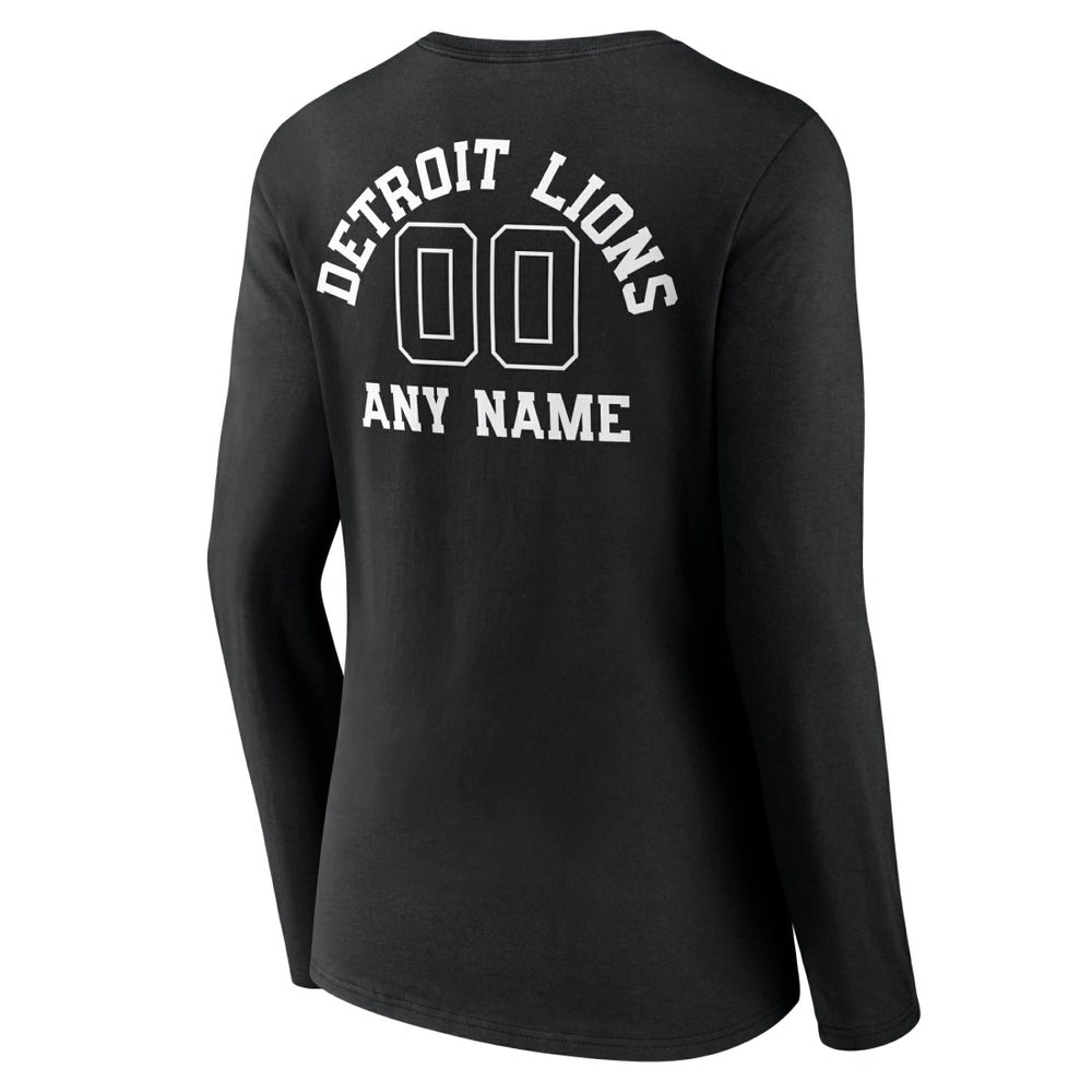 Women's Personalized Name & Number Monochrome Long Sleeve V-Neck T-Shirt - Detroit Lions