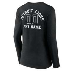 Women's Personalized Name & Number Monochrome Long Sleeve V-Neck T-Shirt - Detroit Lions