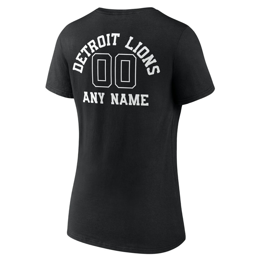 Women's Personalized Name & Number Monochrome V-Neck T-Shirt - Detroit Lions