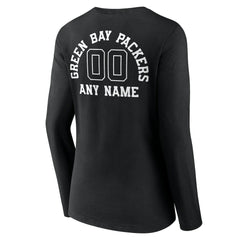 Women's Personalized Name & Number Monochrome Long Sleeve V-Neck T-Shirt - Green Bay Packers