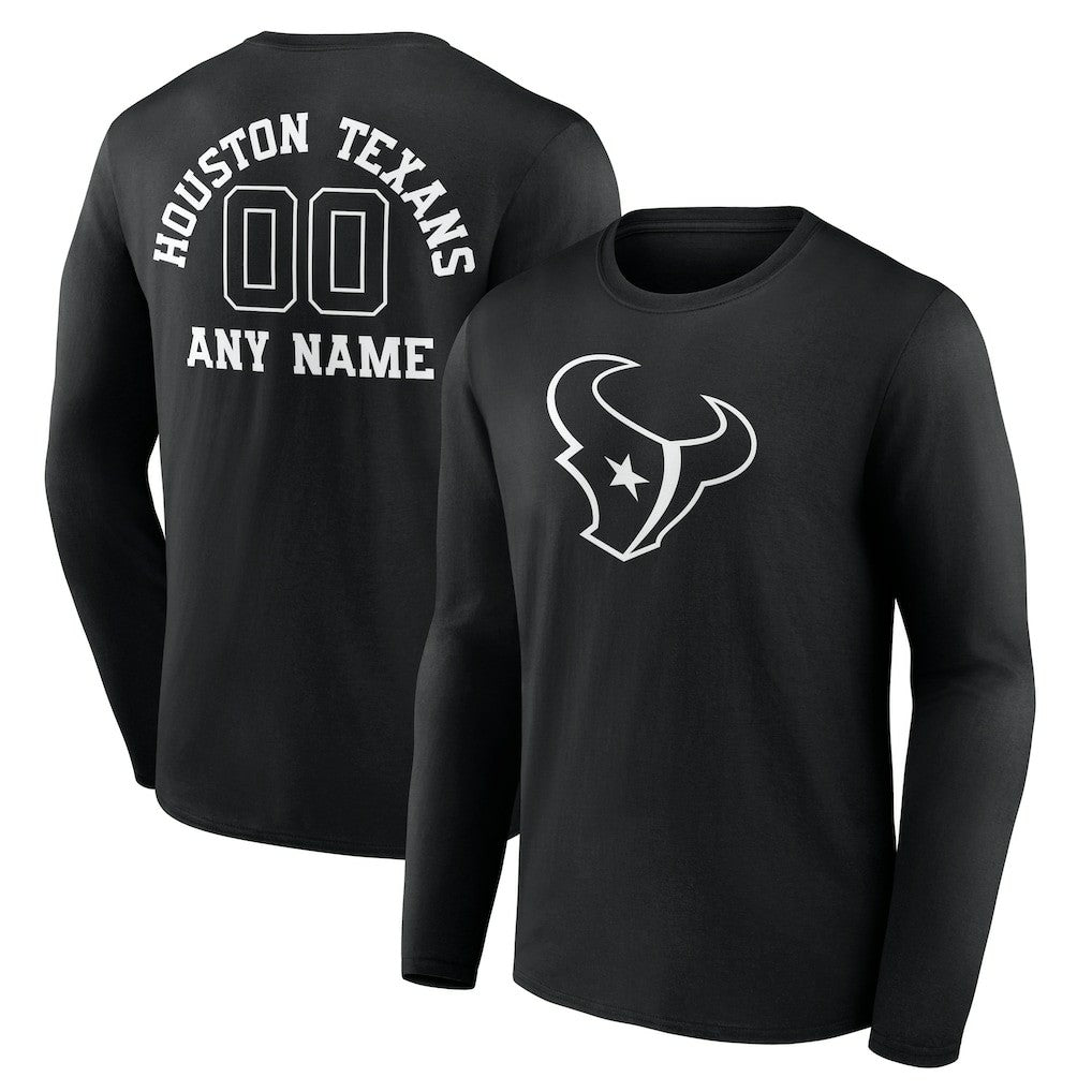 Personalized Name & Number Monochrome Long Sleeve T-Shirt - Houston Texans