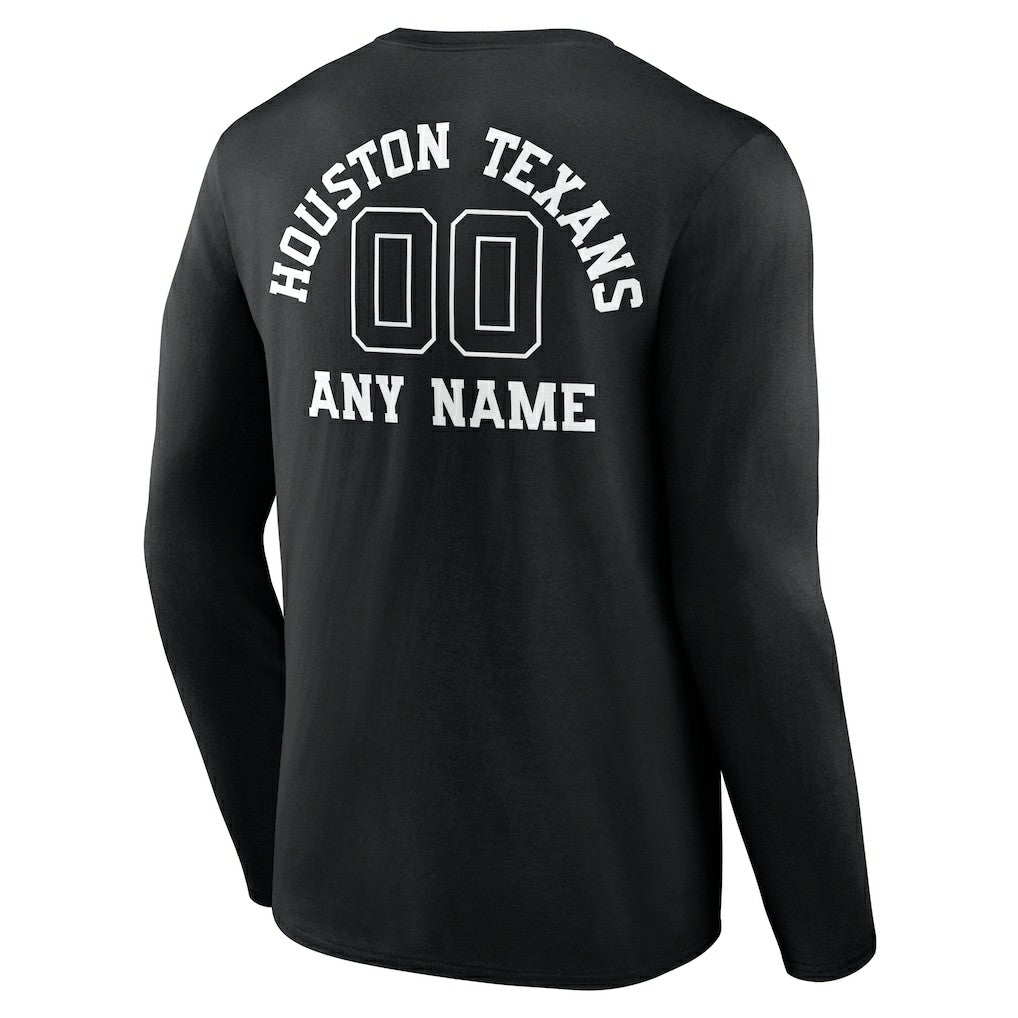 Personalized Name & Number Monochrome Long Sleeve T-Shirt - Houston Texans