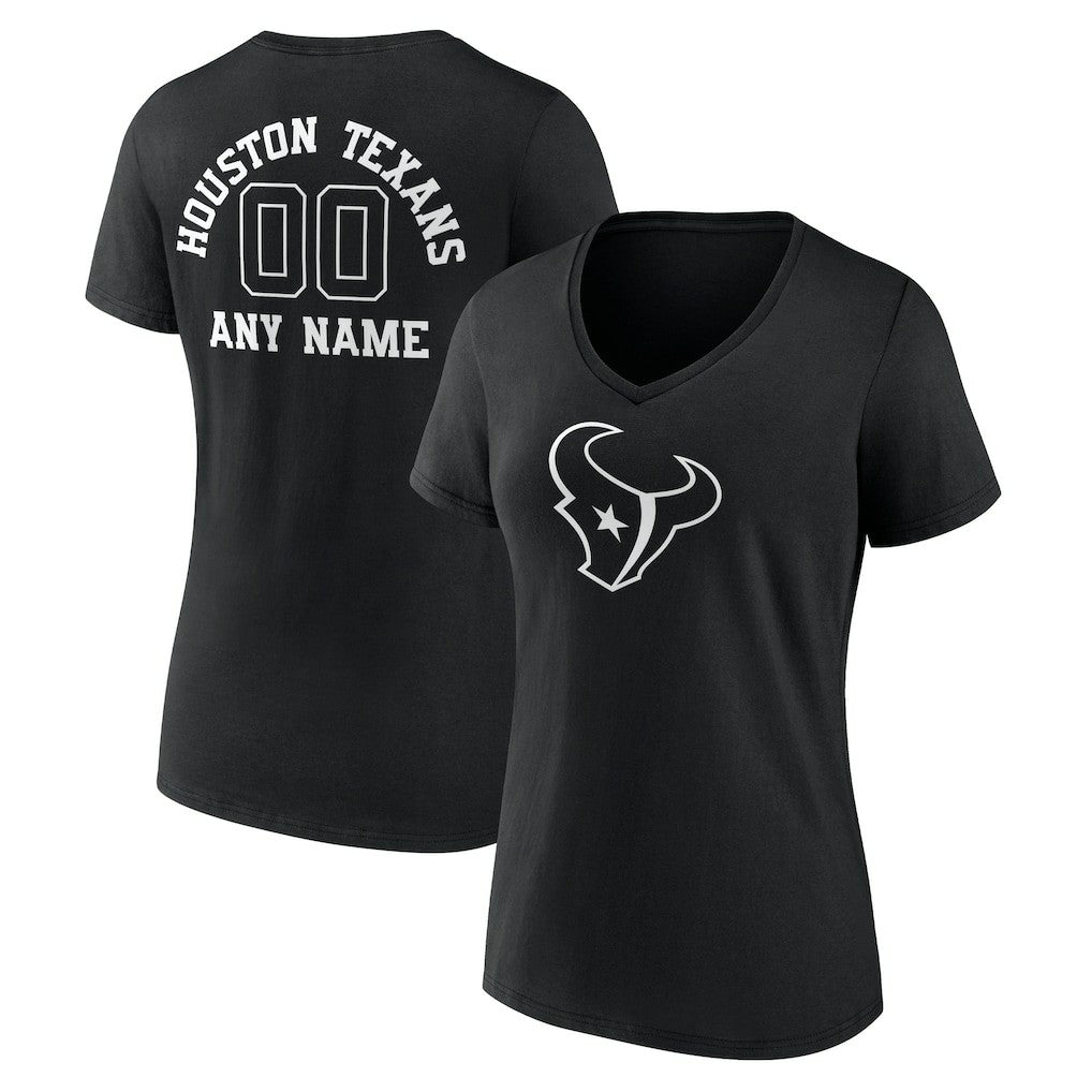Women's Personalized Name & Number Monochrome V-Neck T-Shirt - Houston Texans
