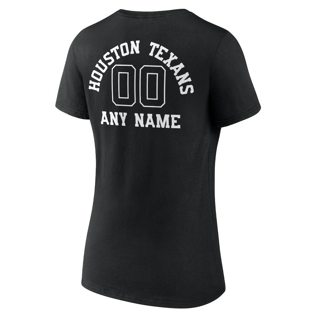 Women's Personalized Name & Number Monochrome V-Neck T-Shirt - Houston Texans