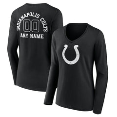 Women's Personalized Name & Number Monochrome Long Sleeve V-Neck T-Shirt - Indianapolis Colts