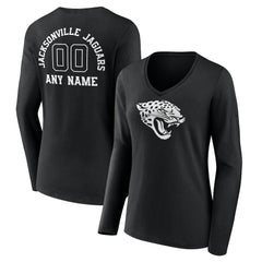 Women's Personalized Name & Number Monochrome Long Sleeve V-Neck T-Shirt - Jacksonville Jaguars