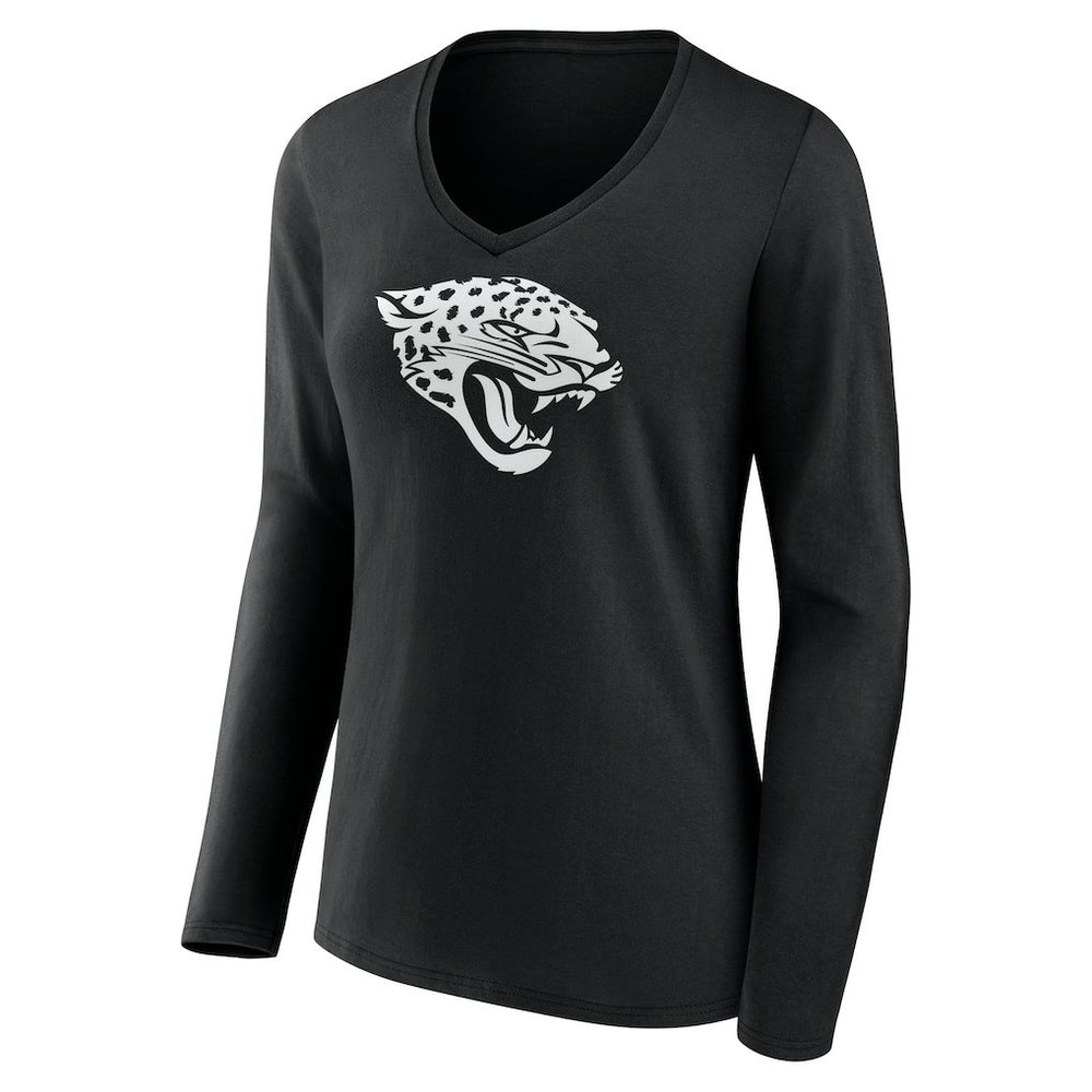Women's Personalized Name & Number Monochrome Long Sleeve V-Neck T-Shirt - Jacksonville Jaguars