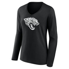 Women's Personalized Name & Number Monochrome Long Sleeve V-Neck T-Shirt - Jacksonville Jaguars