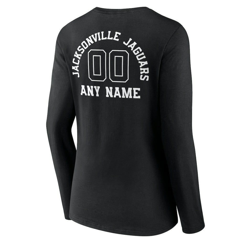 Women's Personalized Name & Number Monochrome Long Sleeve V-Neck T-Shirt - Jacksonville Jaguars
