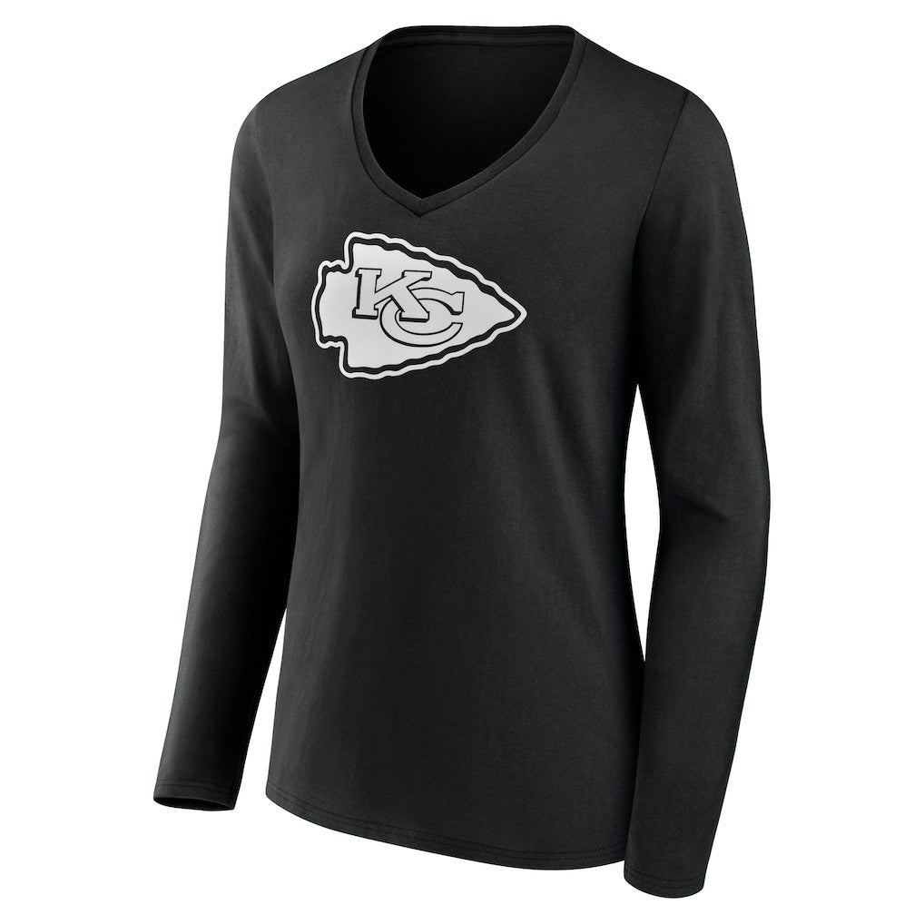 Women's Personalized Name & Number Monochrome Long Sleeve V-Neck T-Shirt - Kansas City Chiefs