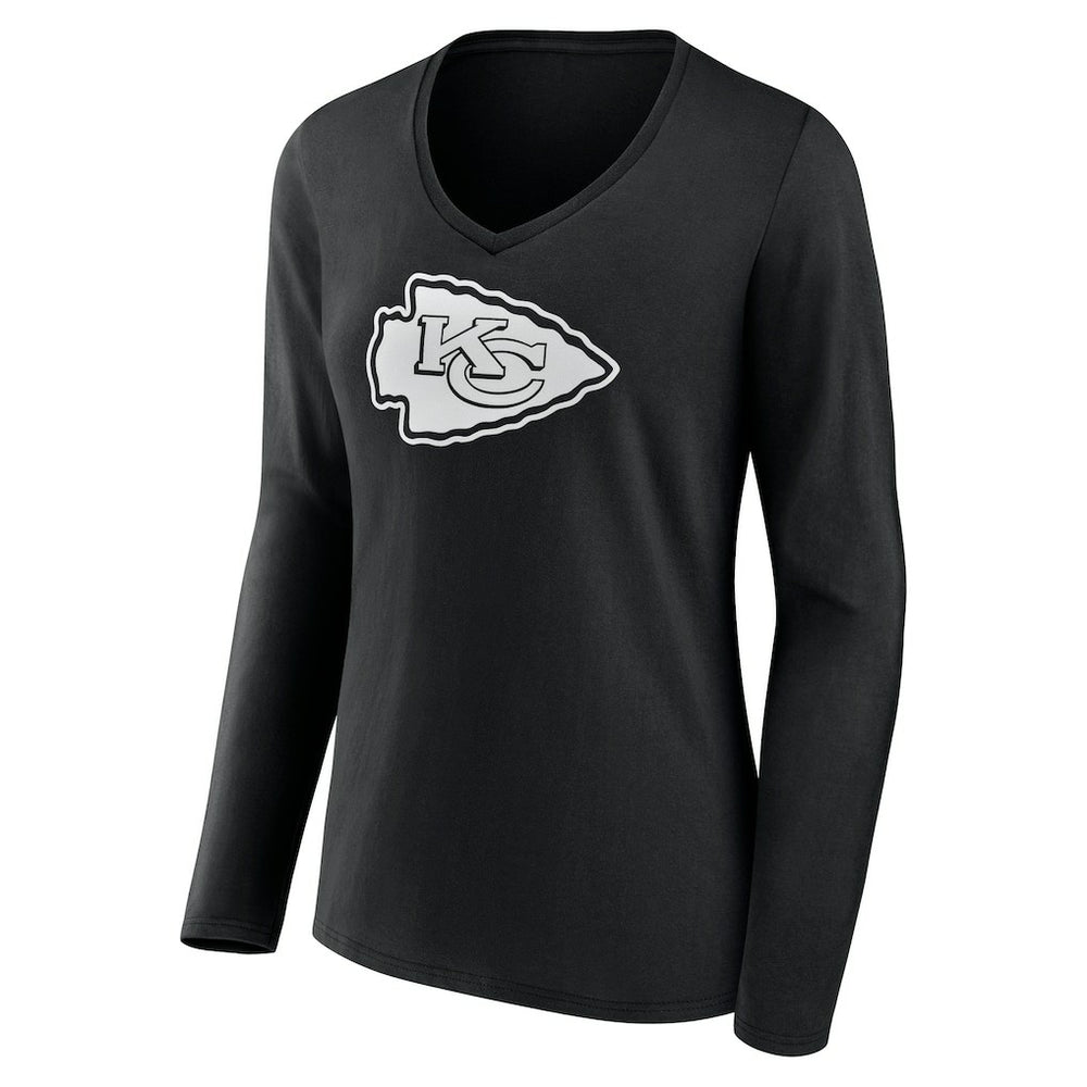 Women's Personalized Name & Number Monochrome Long Sleeve V-Neck T-Shirt - Kansas City Chiefs
