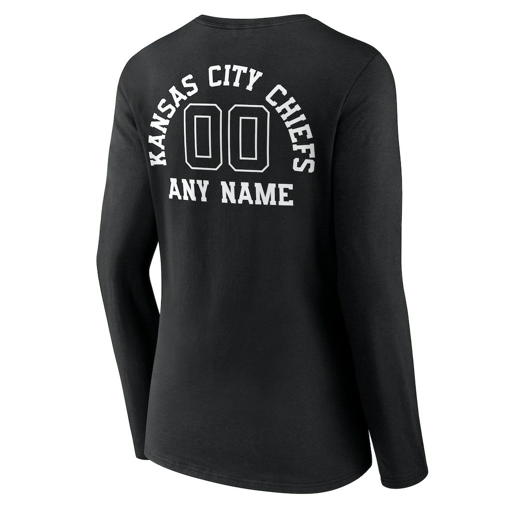 Women's Personalized Name & Number Monochrome Long Sleeve V-Neck T-Shirt - Kansas City Chiefs