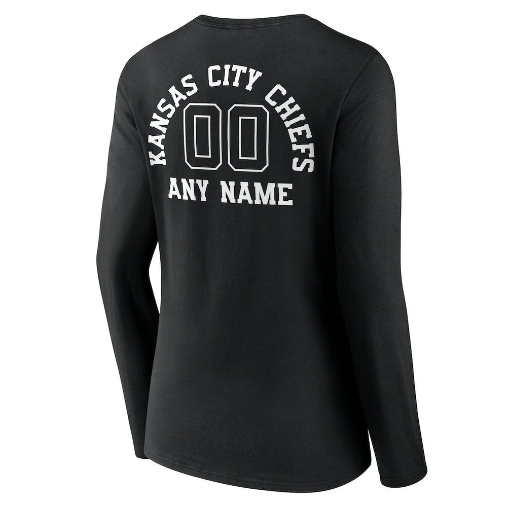 Women's Personalized Name & Number Monochrome Long Sleeve V-Neck T-Shirt - Kansas City Chiefs