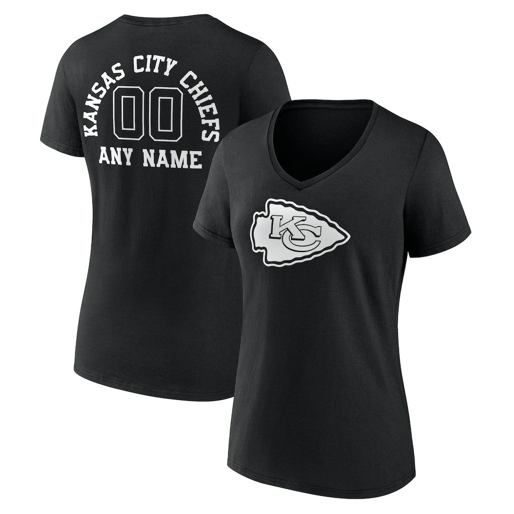 Women's Personalized Name & Number Monochrome V-Neck T-Shirt - Kansas City Chiefs