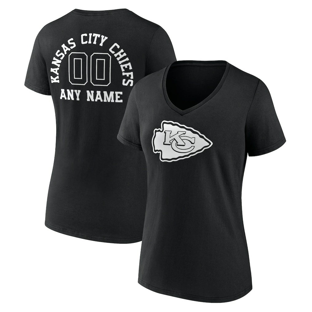 Women's Personalized Name & Number Monochrome V-Neck T-Shirt - Kansas City Chiefs