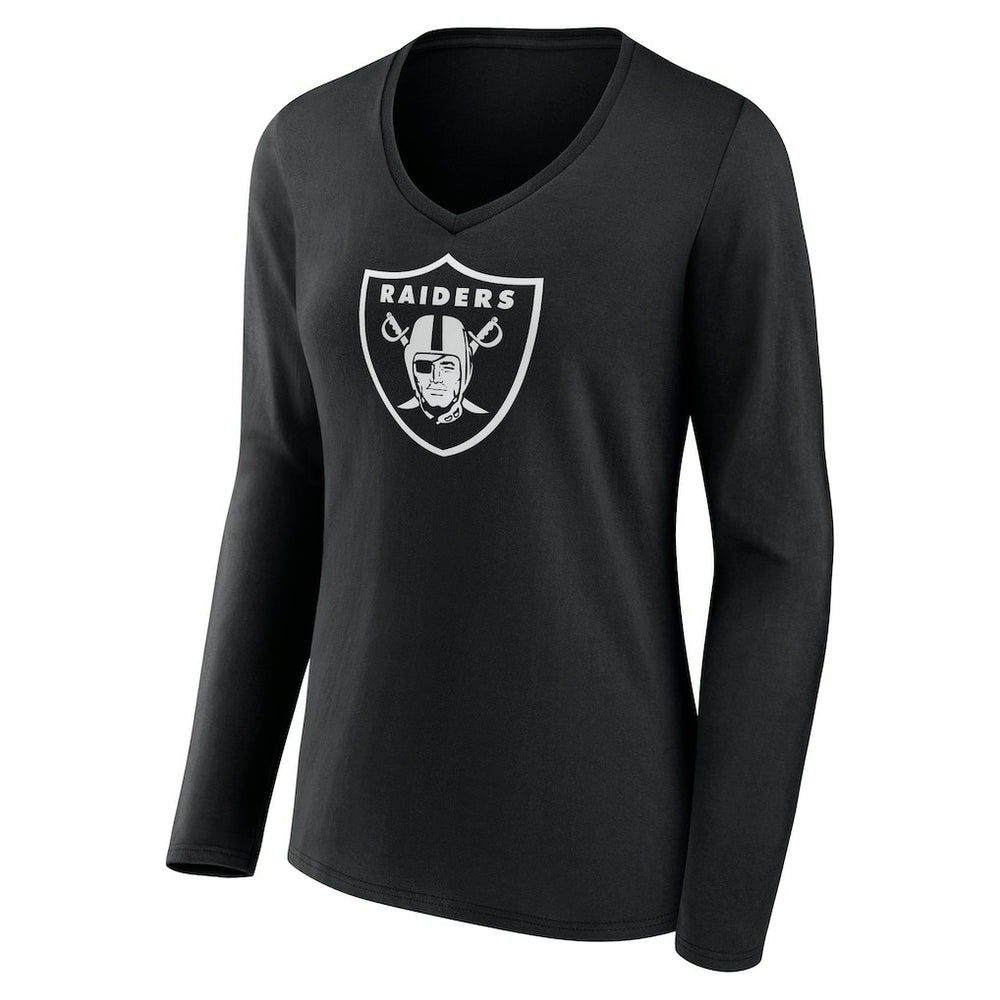 Women's Personalized Name & Number Monochrome Long Sleeve V-Neck T-Shirt - Las Vegas Raiders