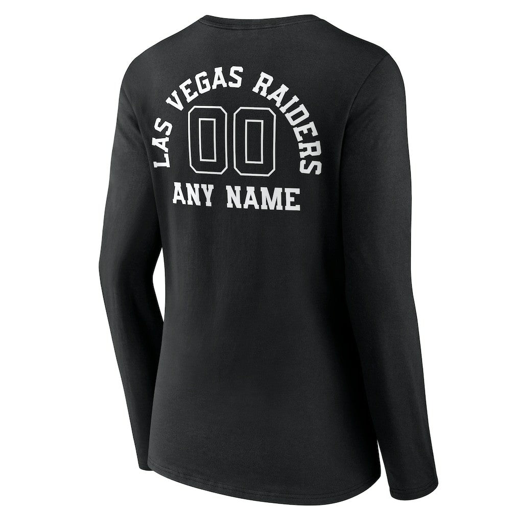 Women's Personalized Name & Number Monochrome Long Sleeve V-Neck T-Shirt - Las Vegas Raiders
