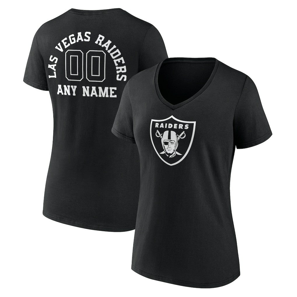 Women's Personalized Name & Number Monochrome V-Neck T-Shirt - Las Vegas Raiders