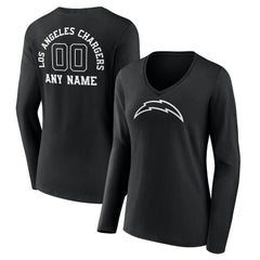 Women's Personalized Name & Number Monochrome Long Sleeve V-Neck T-Shirt - Los Angeles Chargers